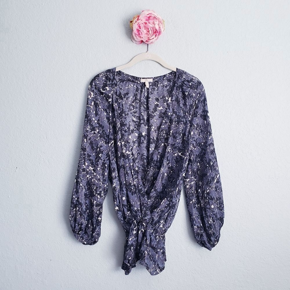 Joie Vivette Abstract Blue Silk Wrap Blouse